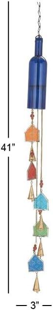 DecMode 41" Blue Glass Bottle Windchime with Beads and Cone Bells