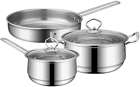 CIYISON 3Pcs Stainless Steel Pot Frying Pans Set Pressure Cooker Braised Cooking Milk