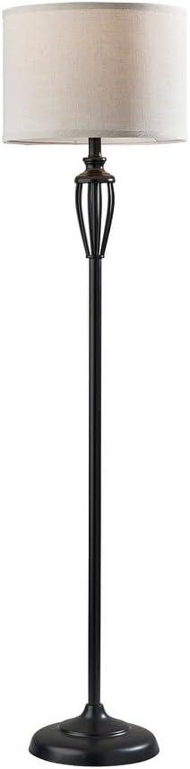 Joshua Floor Lamp Black - Adesso: Contemporary Style, Beige Drum Shade, Metal Body, ETL Listed