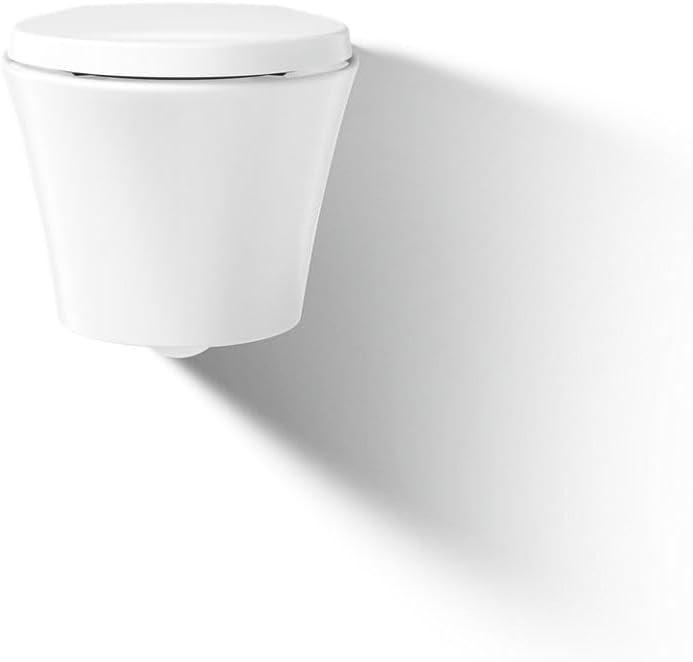 White Wall-Hung Elongated Ceramic Toilet with Skirted Trapway