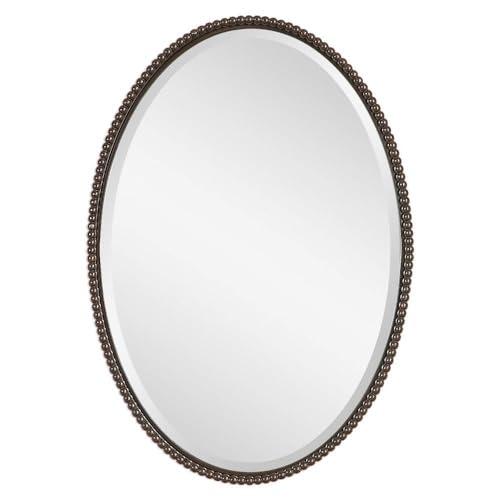 Uttermost Oval Vanity Decorative Wall Mirror Vintage Brown Beveled Oil Rubbed Bronze Beaded Frame 22" Wide for Bathroom Bedroom