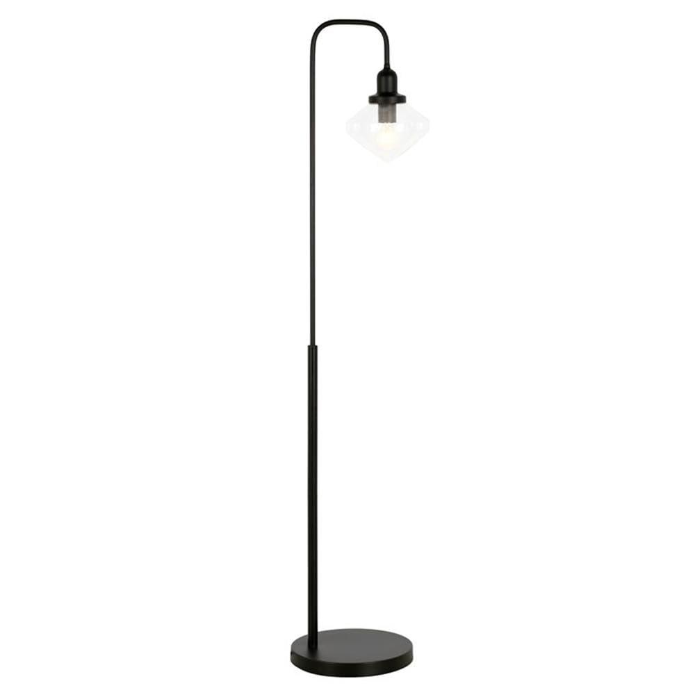 Evelyn&Zoe Zariza Arc Floor Lamp with Glass Shade, Brass/Clear