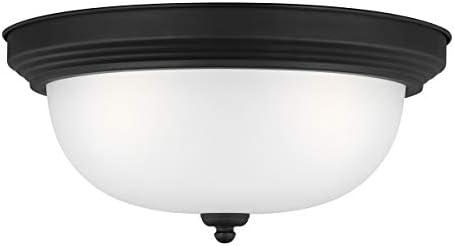 Geary 14.5 in. 3-Light Midnight Matte Black Traditional Contemporary Ceiling Flush Mount with Satin Etched Glass