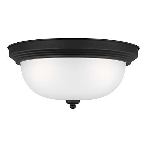 Geary 14.5 in. 3-Light Midnight Matte Black Traditional Contemporary Ceiling Flush Mount with Satin Etched Glass