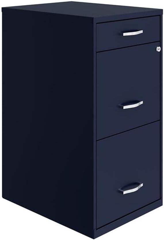 Space Solutions 18" Deep 3 Drawer Metal Organizer File Cabinet with Pencil Drawer Navy Blue: Office Storage, Steel Frame