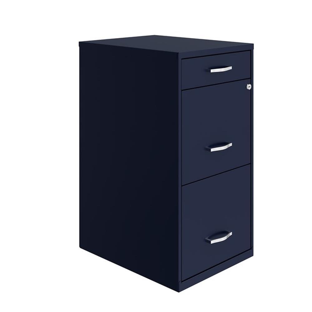 Space Solutions 18" Deep 3 Drawer Metal Organizer File Cabinet with Pencil Drawer Navy Blue: Office Storage, Steel Frame