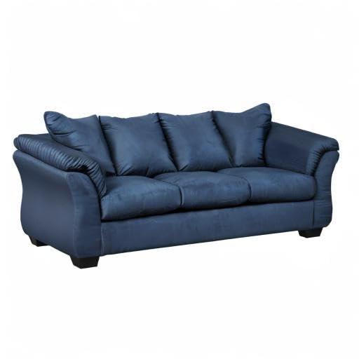 Roundhill Furniture Aruca Navy Blue Microfiber Pillow Back Sofa and Loveseat Set
