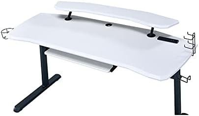 Vildre Gaming Desk with USB Port Black/White - Acme Furniture: Hutch, Power Outlets, Cupholder, Controller Stand