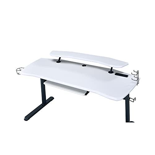 Vildre Gaming Desk with USB Port Black/White - Acme Furniture: Hutch, Power Outlets, Cupholder, Controller Stand