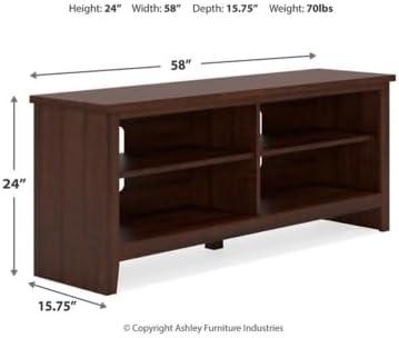 Transitional Warm Brown 58" TV Stand with Cabinet & Fireplace