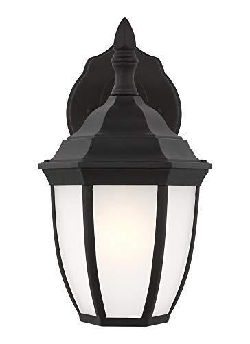 Generation Lighting 89936-12 Bakersville Curved Satin Etched Glass Panel Outdoor Wall Sconce Lighting Fixture, 1-Light 100 Watt, 11" H x 7" W, Black