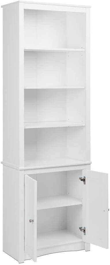 Prepac Tall Bookcase with 2 Shaker Doors, White