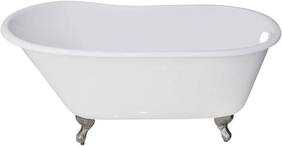 Kingston Brass Aqua Eden 53-Inch Cast Iron Oval Single Slipper Clawfoot Tub (No Faucet Drillings)