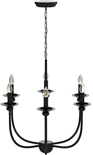LNC 6-Light Modern/Contemporary Matte Black Large Candle Chandelier