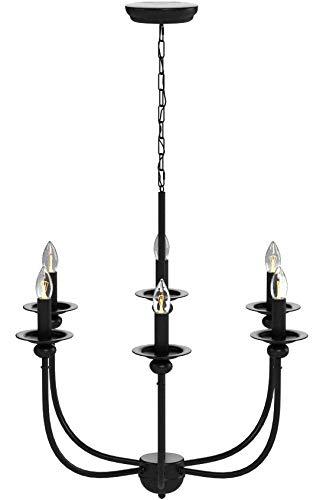 LNC 6-Light Modern/Contemporary Matte Black Large Candle Chandelier