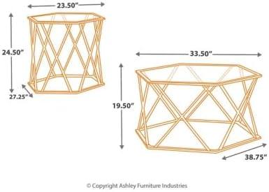 3pc Madanere Coffee and End Table Set Chrome Finish - Signature Design by Ashley: Modern Hexagonal Shape, Tempered Glass