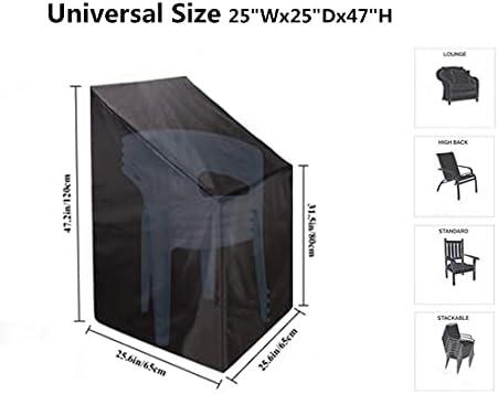 Patio Chair Covers for Outdoor Furniture Waterproof, Heavy Duty Stackable Chairs Cover with Adjustable Hem Cord for Better Fit, Large Cover for Lounge Deep Seat , Black, All Weather Protection (Black)
