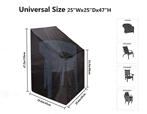 Patio Chair Covers for Outdoor Furniture Waterproof, Heavy Duty Stackable Chairs Cover with Adjustable Hem Cord for Better Fit, Large Cover for Lounge Deep Seat , Black, All Weather Protection (Black)