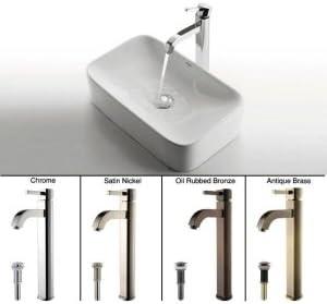 White Ceramic Rectangular Vessel Sink with Chrome Faucet