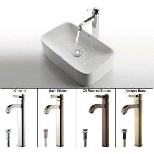 Kraus C-KCV-122-1007CH Ceramic Rectangular Vessel Bathroom Sink with Faucet