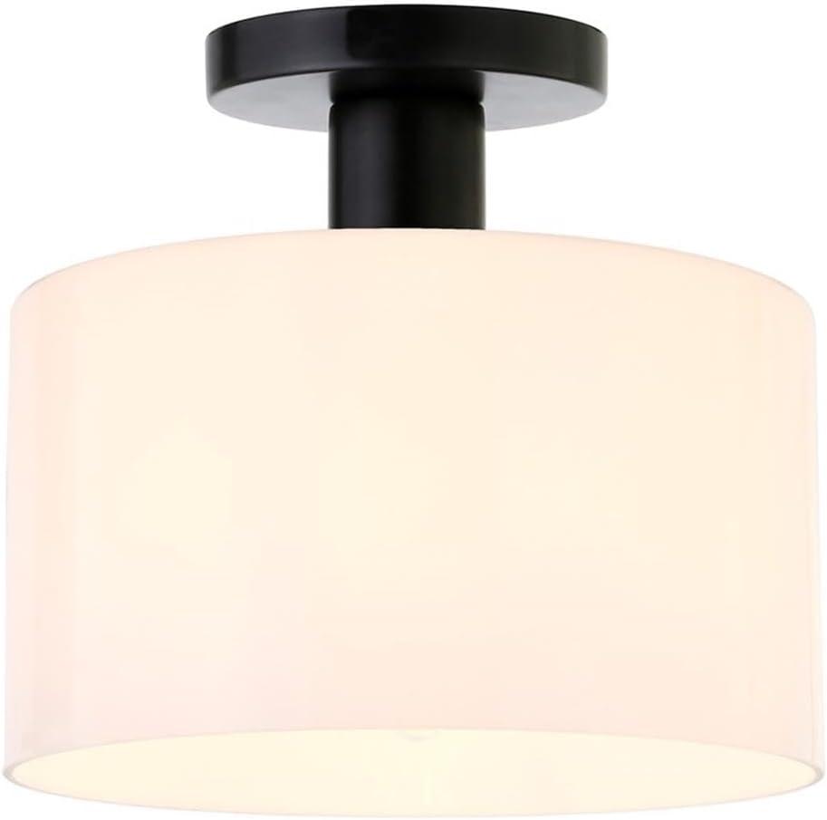 Evelyn&Zoe 10" Matte Black Metal/Glass Semi Flush Mount