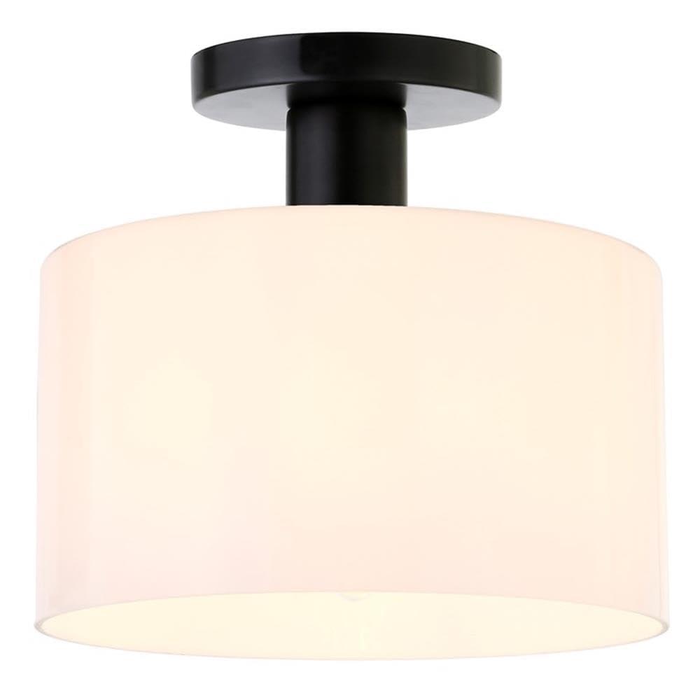Evelyn&Zoe 10" Matte Black Metal/Glass Semi Flush Mount