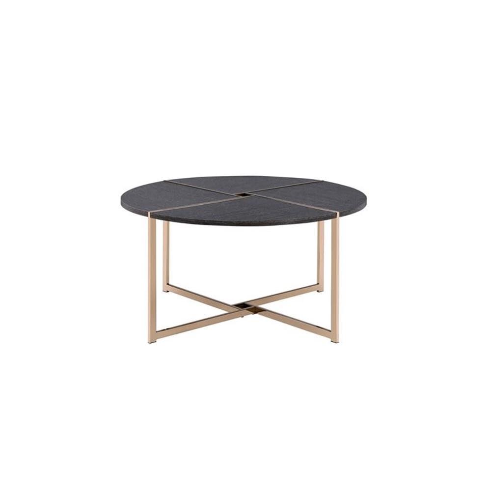 Bromia Coffee Table Black/Champagne - Acme Furniture: Elegant Round Design, Metal Frame, Paper Veneer Top