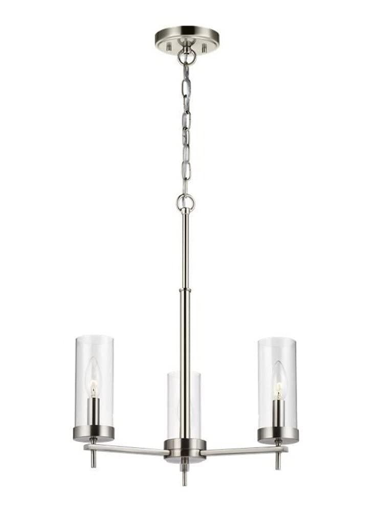 Zire Mini 3-Light Incandescent Chandelier in Brushed Nickel with Clear Glass