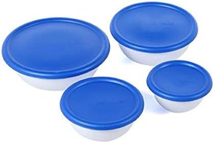 Sterilite 8 Piece Covered Set Bowl, Multisize, White & Blue