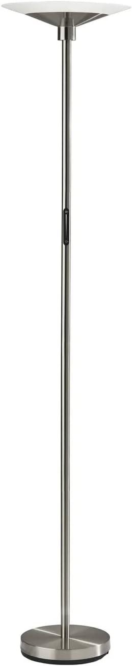 Adesso Solar Torchiere (Includes LED Light Bulb) Silver: Modern Touch Sensor, Dimmable Glass Shade, ETL Listed