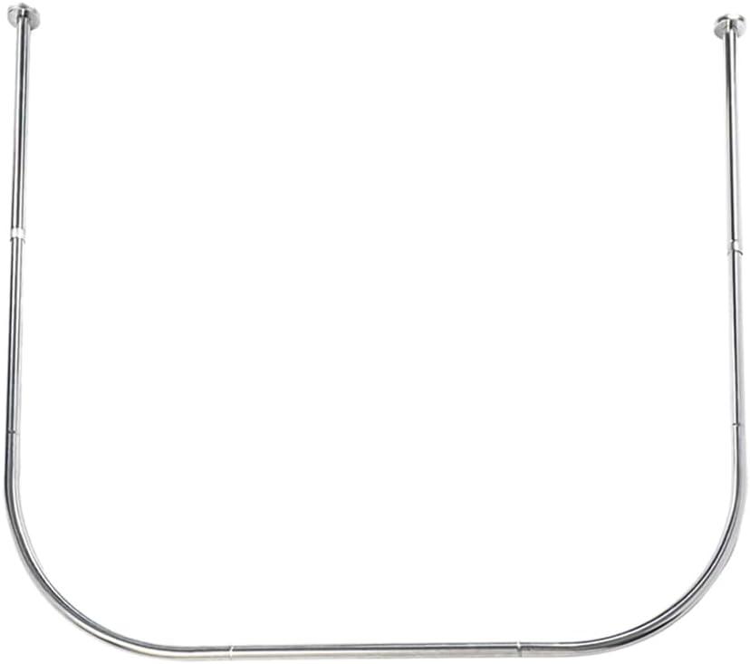Hershii Adjustable Curved Shower Curtain Rod Wall Mounted U-Shaped Bathroom Corner Curtain Hanger Pole Bath Metal Shower Rail Bar (35.43-51.18) x 43.3 x(35.43-51.18) Inch, Drilling to Install