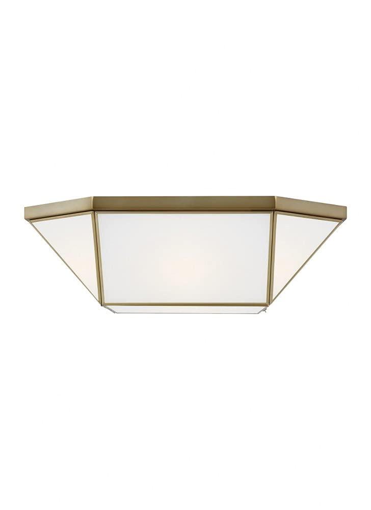 Morrison 20 in. 4-Light Satin Brass Flush Mount with White Glass Panel