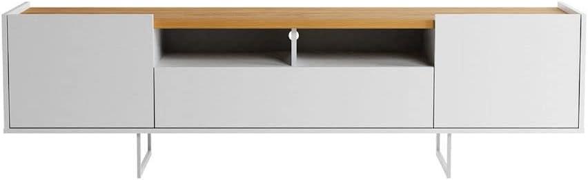 Winston TV Stand for TVs up to 65" White/Cinnamon - Manhattan Comfort: Entertainment Center with Cable Management