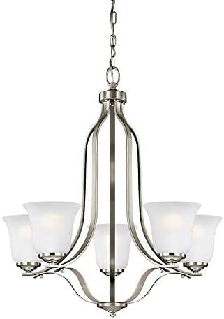 Mini Cage 5-Light Chandelier in Brushed Nickel with Satin Etched Glass