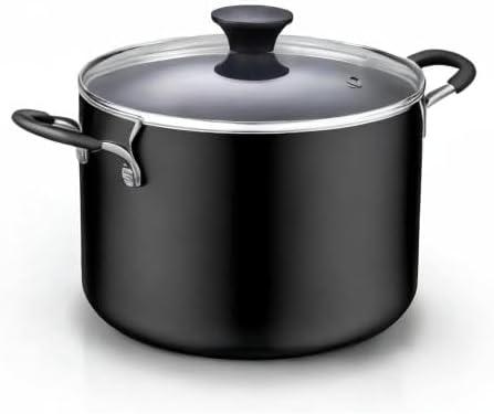 8-Quart Black Aluminum Nonstick Stockpot with Glass Lid