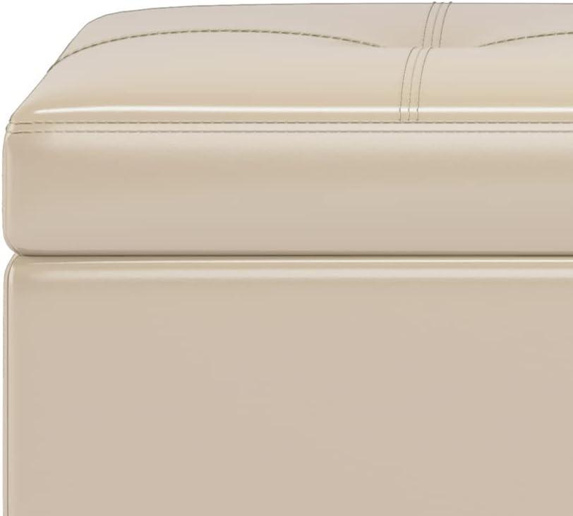 Simpli Home Oregon 42" Wd. Storage Ottoman Bench with Tray in Satin Cream Faux Leather