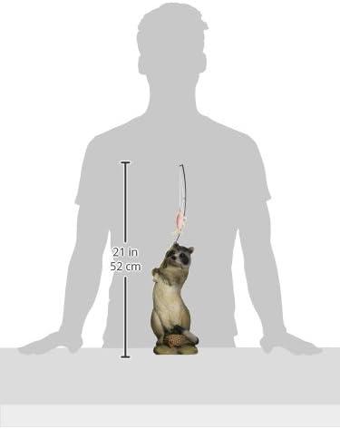 Hand-Painted Resin Raccoon Fisherman Statue with Wicker Basket