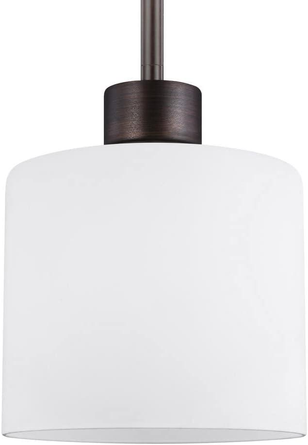 Generation Lighting Canfield 1 -Light Bronze Modern/contemporary Etched glass Cylinder Mini Outdoor Hanging Pendant light