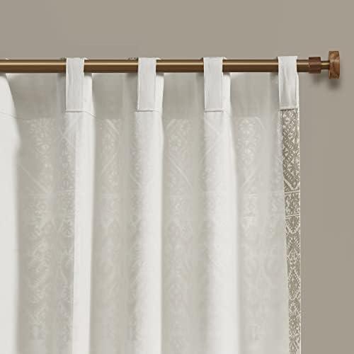 84"x50" Mila Cotton Printed Room Darkening Window Curtain Panel with Chenille detail and Lining