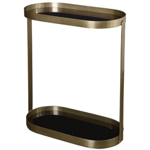 Adia Black and Gold Oval Metal and Glass Side Table