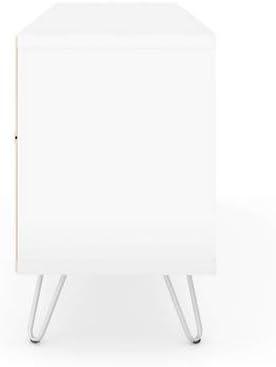 Manhattan Comfort 216BMC6 Baxter Mid-Century- Modern TV Stand with Wine Rack in White, 23.03 x 53.54 x 14.17 in.