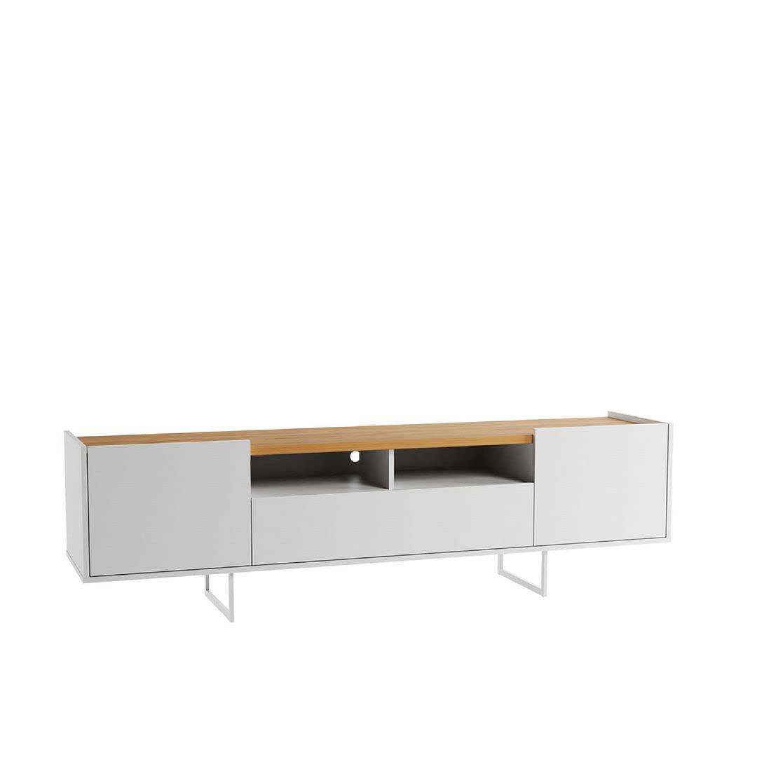Winston TV Stand for TVs up to 65" White/Cinnamon - Manhattan Comfort: Entertainment Center with Cable Management