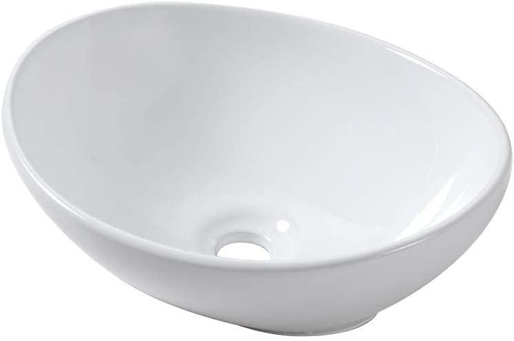 16" x 13" Oval Vessel Bathroom Sink White Bathroom Sink Ceramic Above Counter Sink Egg Shape Bowl