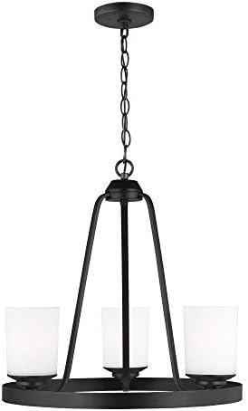 Midnight Black 3-Light Chandelier with Etched Glass Shades