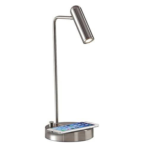 Avon 17" Brushed Steel LED Desk Lamp with USB and Wireless Charging