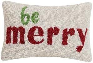 Peking Handicraft 31RN14C12OB 8 x 12 in. Be Merry Polyester Filler Hook Pillow, Pack of 3