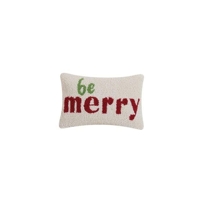 Be Merry Rectangular Wool and Velvet Holiday Pillow