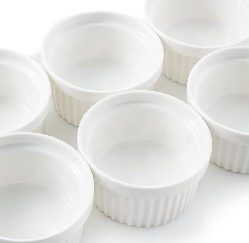 Juvale 6 Pack White Ceramic Ramekins, Souffle Dish, Ramiken Set Kitchen and Baking Supplies (8 oz)