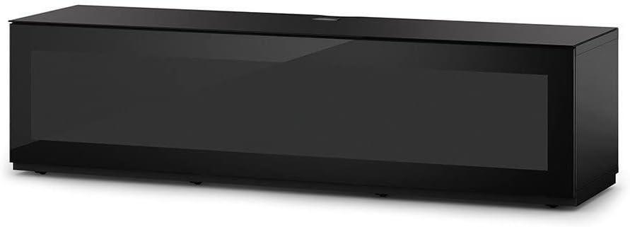 SONOROUS Studio ST-160B I/R Friendly Wood and Glass TV Stand with Hidden Wheels for Sizes up to 75" (Modern Design with 6 Shelves for Your Audio/Video Components and Consoles) - Black Glass Cover