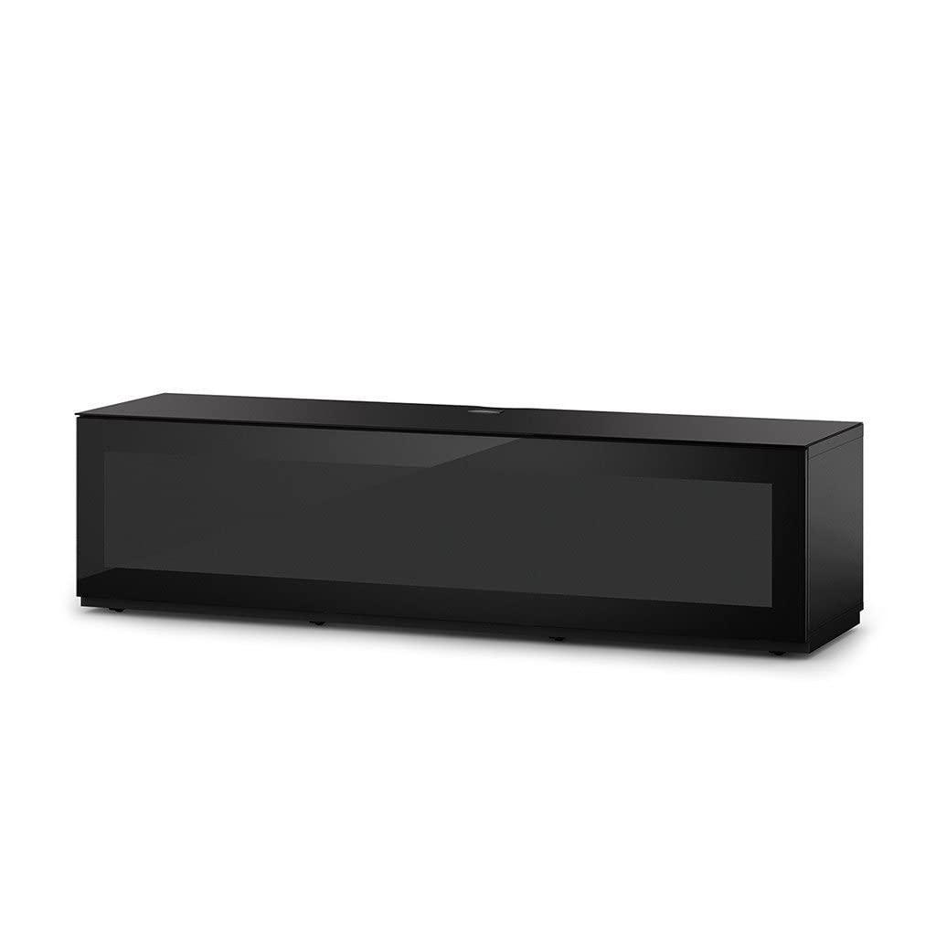 SONOROUS Studio ST-160B I/R Friendly Wood and Glass TV Stand with Hidden Wheels for Sizes up to 75" (Modern Design with 6 Shelves for Your Audio/Video Components and Consoles) - Black Glass Cover